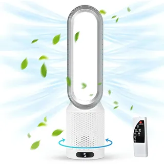 Athlix Bodenventilator Turmventilator Rotorloser Ventilator leise Kindersicher LED-Anzeige, 8 Geschwindigkeiten, nur 30 dB, 90° Luftzirkulation silberfarben