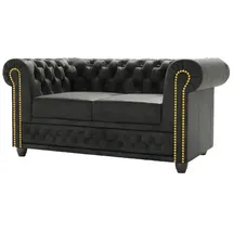 s-style möbel Chesterfield-Sofa, 2-sitzer mit Schlaffunktion Flux Anthrazit, Microfaser Vintageoptik