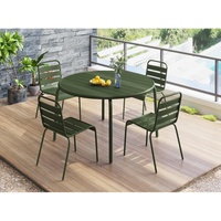 MYLIA Garten-Essgruppe: Tisch D. 110 cm + 4 stapelbare Stühle - Metall - Khaki - MIRMANDE von MYLIA