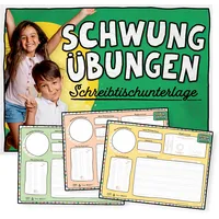 Schwungübungen Schreibtischunterlage – Lernhilfe, Stifthaltung, Übungen, Freude, Tischunterlage aus Papier zum Abreißen, DIN A3 (Gelb)