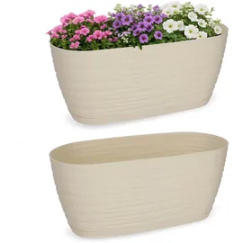 Kadax Blumentopf mit Untersetzer, Blumenkübel, Pflanzkübel für Innen, Leichter Pflanztopf aus Kunststoff, Übertopf für Blumen, Pflanzen, Haus, Zimmer, Pflanzgefäß (27cm, Creme)
