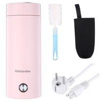 Unizooke Tragbarer Mini-Heizbecher,400ml Tragbarer Elektrischer Wasserkocher,220V Reise-Elektrisch-Wasserkocher,300W Vakuum-Reise-Wasserkocher,Für Milch, Kaffee, Wasser Und Teezubereitung, Rosa