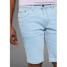 Arizona Jeansshorts ARIZONA, Herren, Gr. 33, blau (bleached), Denim/Jeans, Obermaterial: 98% Baumwolle, 2% Elasthan, kontrastfarbene Details, Basic, normal knieumspielend, Jeans, gerader Schnitt, niedrige Leibhöhe