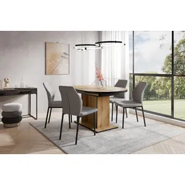 otto home Essgruppe OTTO HOME "Basel, Tischgruppe mit 4 Stühlen, Esstisch ausziehbar 140 - 180 cm", grau (eichefarben, hellgrau,), Webstoff, Auszugsplatte, Sitzmöbel-Sets, Essgruppe, BESTSELLER, Sitzgruppe, Tisch, Stühle, ovale Tischplatte, Säulentisch
