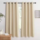 KGORGE Kurze Blickdichte Vorhänge mit Ösen Wohnzimmer 2er Set 175 x 140 cm(HxB) Thermovorhang Hitzeschutz Vorhang Verdunkelung Gardinen Thermo, Biscotti Beige