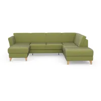 sit&more Wohnlandschaft SIT & MORE "Visby U-Form", grün, B:303cm H:87cm T:213cm, Sofas, Wohnlandschaft, wahlweise mit Bettfunktion und Stauraum, frei im Raum stellbar