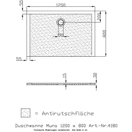 Hoesch Muna 120x80x3cm, steingrau, Soliq., AR