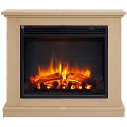BALDERIA Elektrokamin Phanos | Elektrischer Standkamin, Heizung, LED-Beleuchtung, 3D-Flammeneffekt & Fernbedienung | Hellbraun