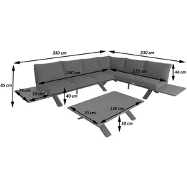 MCW Garten-Garnitur MCW-M62, Sitzgruppe Garten-/Lounge-Set Sofa, Holzoptik ~ Gestell anthrazit, Polster dunkelgrau