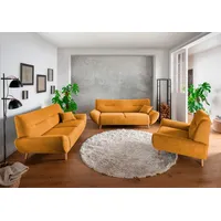 Home Affaire Polstergarnitur HOME AFFAIRE "Drago elegant und zeitlos, komfortabel, moderne Formensprache", gold, H:81cm T:90cm, 100% Polyester, Sitzmöbel-Sets, Set 3-2-1, bequem, versch. Stoffe, inkl. 2 Zierkissen