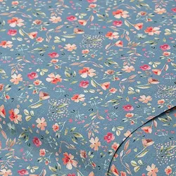 Baumwollstoff Vintage „Blümchen“, jeansblau-color