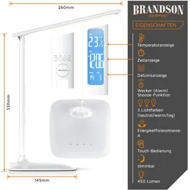 Brandson Schreibtischlampe, Dimmbar, Farbwechsel, Temperatur-, Alarm- & Kalenderfunktion, LED Tischlampe -
