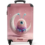NoBoringSuitcases.com© Kinderkoffer Rosa Monster auf dem Mond 55x35x20cm, 4 Rollen, Kinder Koffer Klein, Trolley Handgepäck, Reisekoffer bunt|rosa 35 cm x 55 cm x 20 cm