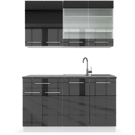 Vicco Küchenzeile Fame-Line 140 cm Anthrazit Hochglanz/Weiß