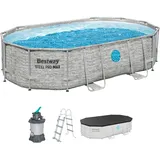 BESTWAY Power Steel Frame Pool oval Set 488 x 305 x 107 cm inkl. Sandfilteranlage
