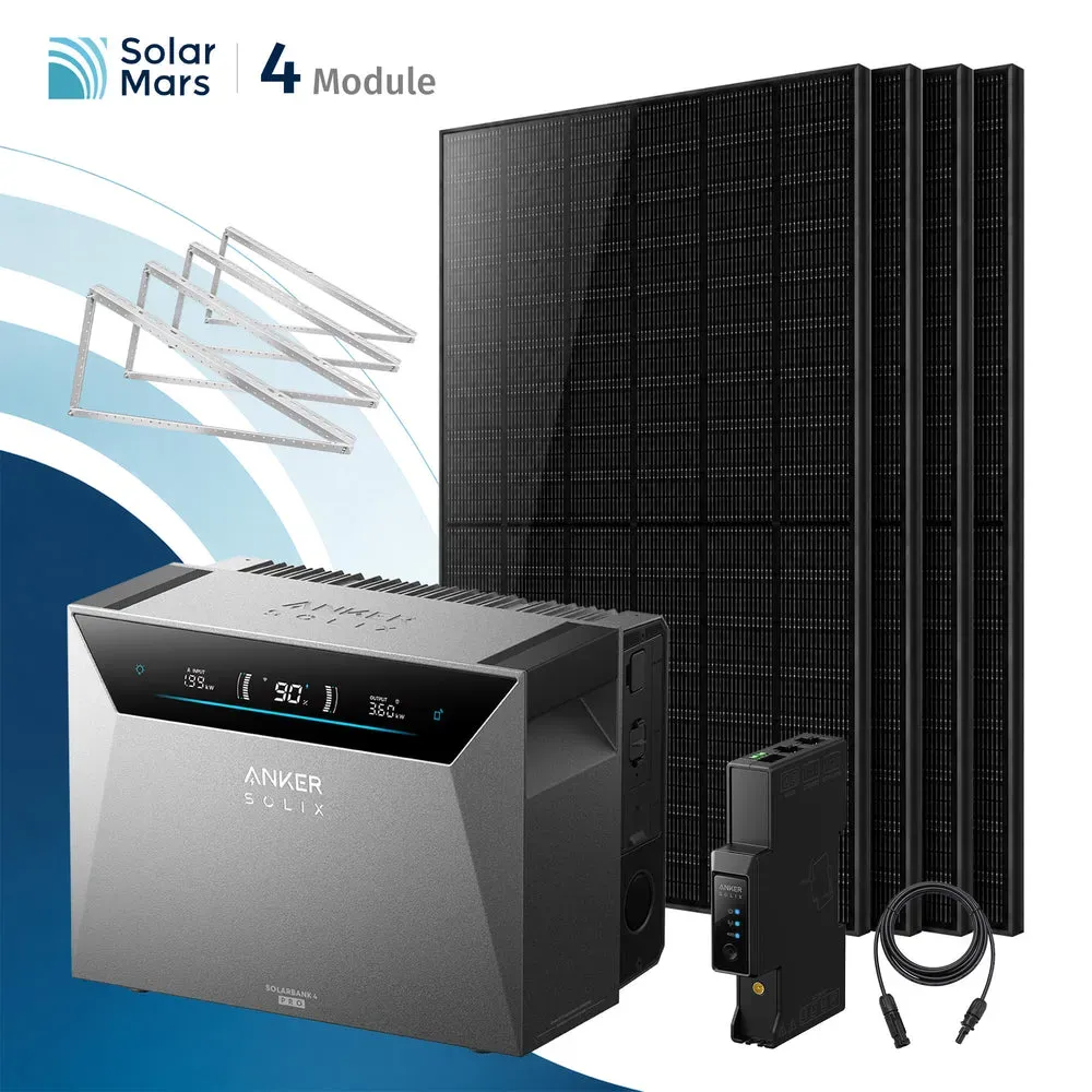 Balkonkraftwerk 2000 Watt mit Speicher Anker SOLIX Solarbank mit MC4 Solarkabel Set - 1x Solarbank E5000 PRO / Ohne Erweiterungsakku / Flachdach/Garten/Wand