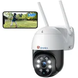 ctronics 5MP Überwachungskamera Aussen WLAN, 2,4/5GHz Dualband WiFi PTZ IP Kamera Outdoor mit Personenerkennung, Automatische Verfolgung, Farbnachtsicht 20M, 355°/90° Drehwinkel, IP66, TF/Cloud