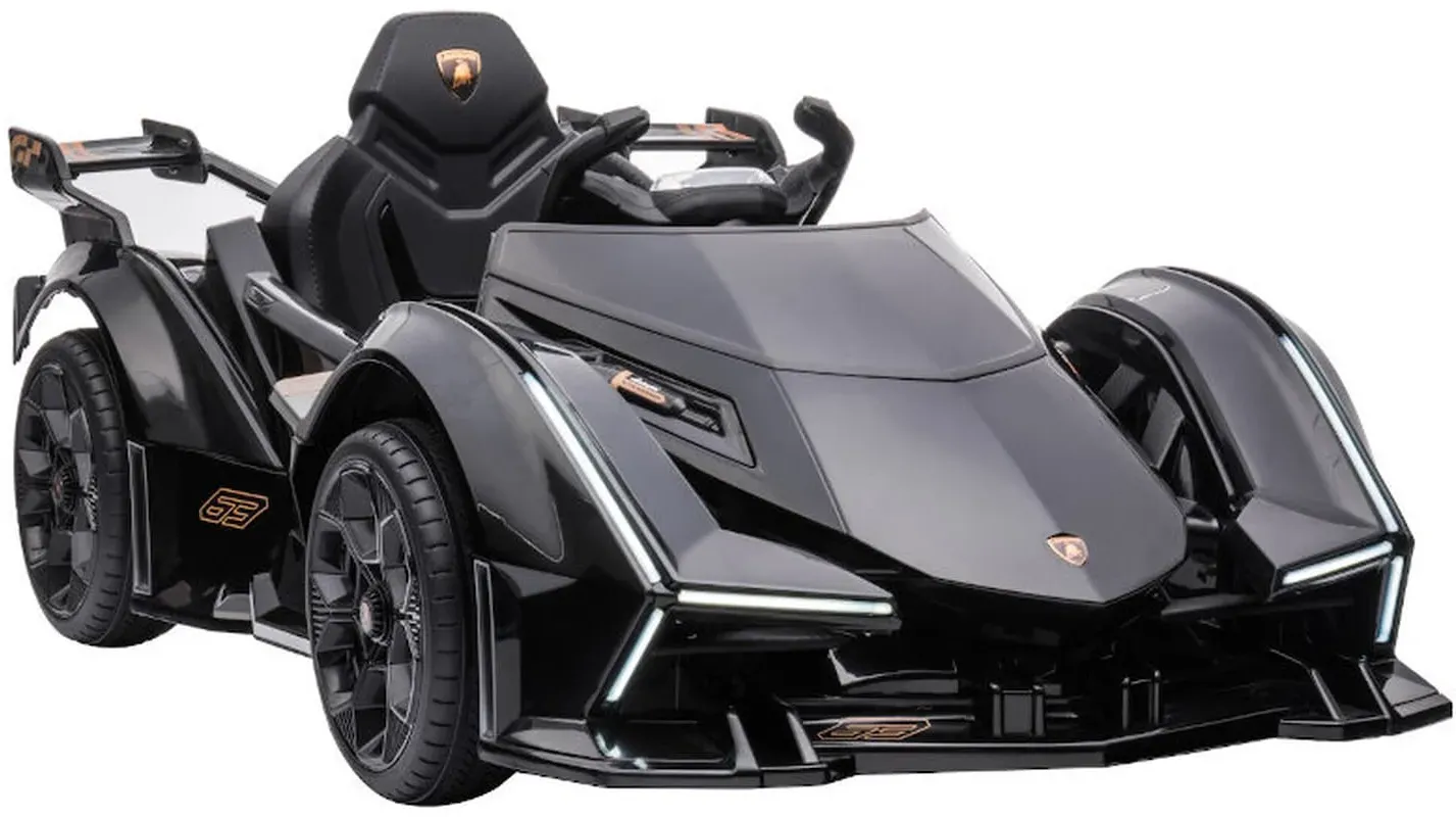 TPFLiving Elektro-Kinderauto Lamborghini V12 Vision Gran Turismo schwarz - Kinderauto - Elektroauto - Ledersitz und Sicherheitsgurt