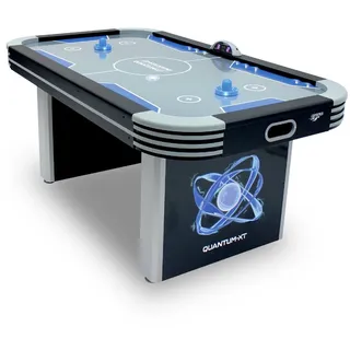 Carromco Air-Hockeytisch Quantum-XT mit LED, Hochglanz-Spielfeld, LED Pusher und Pucks grau|schwarz|blau