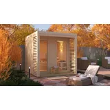 Karibu Saunahaus Außensauna Gartensauna Angkor 2 unbehandelt Ofen 9 KW externe Strg easy 38mm Massivholz 237x276x232 cm