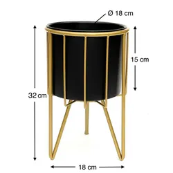 DanDiBo Blumenhocker mit Topf Metall Gold Schwarz Rund S 32 cm Blumenständer 96039 Blumensäule Modern Pflanzenständer Pflanzenhocker