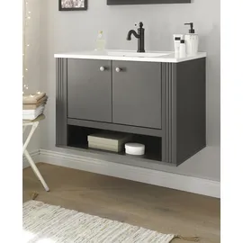Home Affaire Waschtisch HOME AFFAIRE "WESTMINSTER, Waschbeckenunterschrank inkl. Waschbecken, Metallgriffe", grau (grau dunkel), B:80cm H:58cm T:46cm, Waschtische, Waschtisch, in 2 Farben verfügbar, hängend, inkl. Waschbecken, Breite 80 cm
