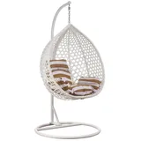 RAMROXX 41747 Luxus Hängesessel Style XXL Rattan Korb und Gestell Weiss mit Relaxkissen Braun