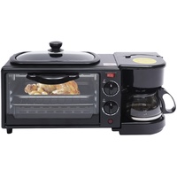 PIOJNYEN Minibackofen Toaster Kaffeemaschine 3 in 1 Frühstücksmaschine mit Kochplatten, Krümelblech, Kochplatten 9L Mini Ofen mit Bratpfanne für Küche, 45X18X26cm,Schwarz
