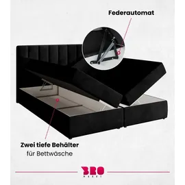 bromarkt Boxspringbett mit 2 Bettkasten, Bonell-Matratze, Polsterbett, Bett Schwarz Kronos 7, 160 x 200 cm) - Schwarz