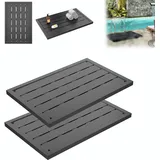 AufuN Bodenelement Kunststoff Anti Rutsch für Gartendusche, Solardusche, Poolleiter oder Pool, Anthrazit Bodenplatte 105x63x5.5cm inkl. Montagematerial (2 stück)