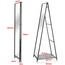 [en.casa] Standspiegel Ruffano 148,5 x 40 cm Schwarz