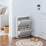 VEEHAUS Schuhregal Schmal Metall Schuhschrank Hoch Schuhkipper mit Magnetische Abdeckung Metall Montiert Schuhschrank Schmal und Wandmontage (Grau, 2 Klappen)