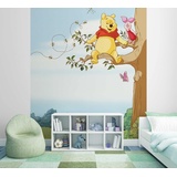 KOMAR Fototapete - Winnie Pooh Tree - Größe 184 x 254 cm, Ferkel, Kinderzimmer, Babyzimmer, Disney, Tapete