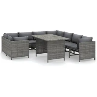 vidaXL 9-tlg. Garten-Lounge-Set mit Kissen Poly Rattan Grau