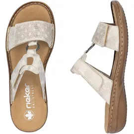 Rieker Pantolette RIEKER, Damen, Gr. 38, beige (creme), Lederimitat, metallic, Schuhe, Sommerschuh, Strandschuh, Klettschuh mit Perforation