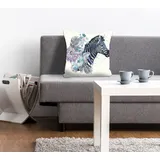 Queence Dekokissen "Vesna", lila (violett, schwarz, bedruckt), B:40cm L:40cm, Polyester, Dekokissen_Sitzkissen_Kissenhüllen, Kissenhülle,Zebra,Blumen,Bunt,Tropisch,Muster,Wild,Exotisch,Natur