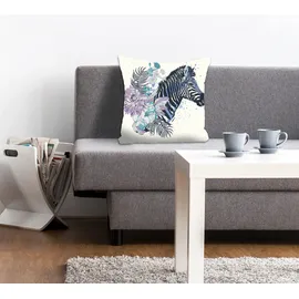 Queence Dekokissen "Vesna", lila (violett, schwarz, bedruckt), B:40cm L:40cm, Polyester, Dekokissen_Sitzkissen_Kissenhüllen, Kissenhülle,Zebra,Blumen,Bunt,Tropisch,Muster,Wild,Exotisch,Natur