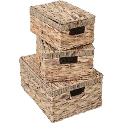 3er Set Aufbewahrungsbox HWC-C23, Truhe Kiste Box mit Deckel, Wasserhyazinthe naturfarben