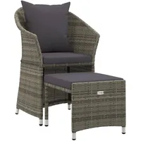 vidaXL 2-tlg Garten-Lounge-Set mit Kissen Grau Poly Rattan