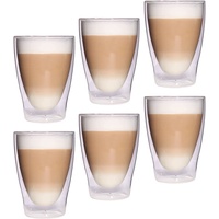 Feelino Latte Macchiato Gläser Doppelwandig, 6er-Set Kaffee Gläser, Doppelwandige 300 ml Thermo-Latte-Gläser, Isolierte Cappuccino Tassen aus Glas, Handgemachtes Doppelwandiges Glas, Kaffeegläser Set