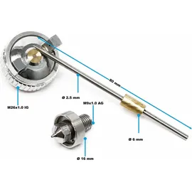 Wiltec 3 teiliges Ersatz Düsen Set 0,5 mm für Hvlp Lackierpistole H2000 oder H2000p, Spritzpistole Sprühpistole Zubehör