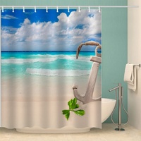 RFFLUX 3D Anker Design Duschvorhang Anti Schimmel 240 x 200 cm mit 12 Ringe Polyester Küstenstrand Duschvorhänge Anti-Bakteriell Waschbar Wasserdicht Badvorhänge für Badezimmer