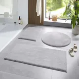 Taracarpet Badematte Fiona rutschfest waschbar Badezimmerteppich sehr weich und als Set kombinierbar Uni New Grau 120 cm rund