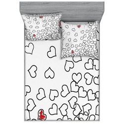 Bettwäsche bedrucktes 3-teiliges Bettwäscheset, Abakuhaus, Microfaser, Schwarz-Weiss Hochzeit Herzform rot|schwarz|weiß 160 cm x 200 cm