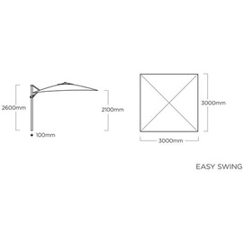 Kettler Easy Swing Ampelschirm 300x300cm Alu/Polyester hellgrau