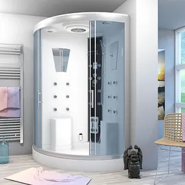 SeniorBad Dusche Duschkabine D26-EH-EA Duschtempel Sauna 130x130 cm, OHNE 2K ScheibenVersiegelung - Weiß,