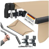 STEELSØN Gelenkarmmarkise Kestria wetterfest & blickdicht (300x250 cm, beige) mit Aluminium-Kassette & Wandhalterung, langlebiges Kunstftoffgewebe beige