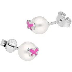 trendor 41599 Kinder Perlen-Ohrringe 925 Silber Ohrstecker Schmetterling