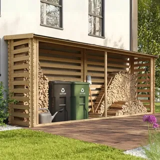 TIMBELA Brennholzregal Holz 112 x 458 x 199 cm 6,7 m3 Beige