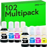 Amaprint Tinte kompatibel mit Epson 102 für EcoTank ET-4850 ET-2850 ET-2856 ET-3850 ET-4856 ET-15000 (2x127ml, 6x70ml Tintenflaschen)